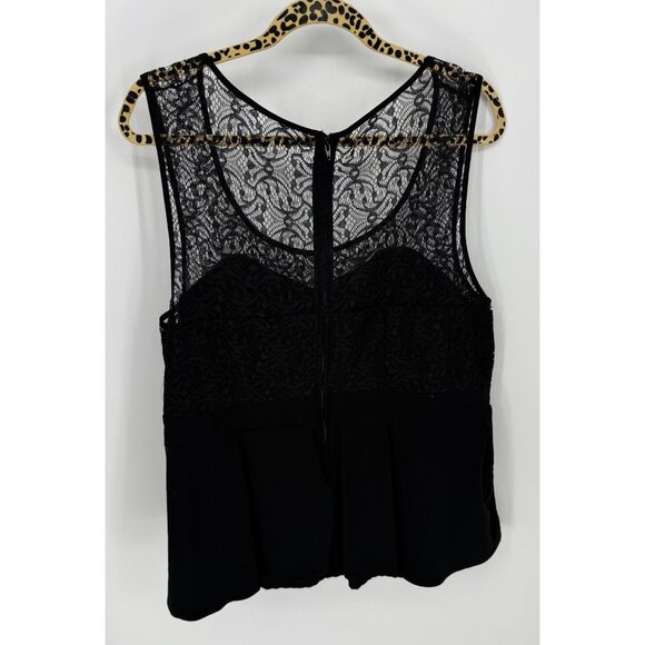 Torrid Black Sleeveless Lace Peplum Top With Sheer Back & Zipper Closure - Picture 3 of 9